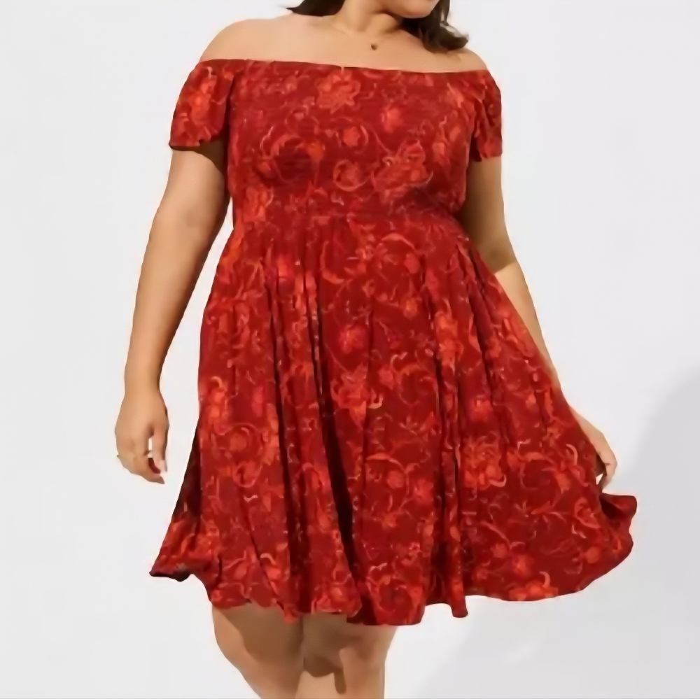 Torrid Red Floral Off-Shoulder Mini Dress
